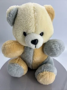 VTG Yellow/Gold Blue/Gray Color Block Teddy Bear 9" Plush Stuffed Animal Toy - Picture 1 of 9