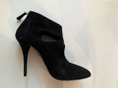 Aquazzura Heels Black Leather Cut Out Booties Sz EUR 37 - Image 1 of 4