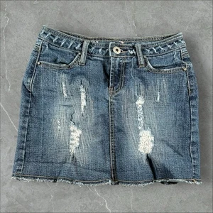 Vanilla Star Jean Skirt Women 3 Blue Y2K Mini Micro Distressed Midi Alternative - Picture 1 of 7