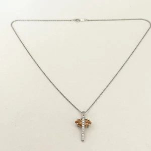 Collar colgante brillante de plata de ley 925 naranja y circonita cúbica transparente 18" - Imagen 1 de 7