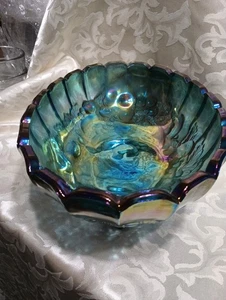 Vintage Indiana blau irisierend Karneval Glas Obstschale mit Ernte Traube... - Bild 1 von 4