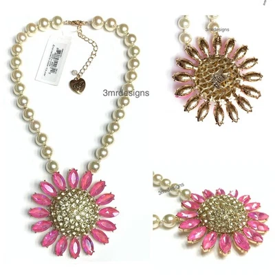 NUEVO CON ETIQUETAS Collar Betsey Johnson GIRASOL Tono Dorado Vidrio Perla/Cristales Circonita Foto 1 de 4