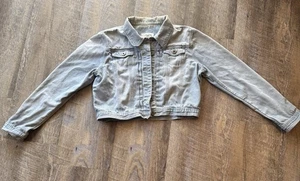One5One Authentic Denim Cropped Jean Jacket Women’s Large Light Wash Distressed - Picture 1 of 18