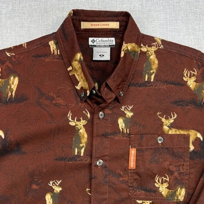 Columbia River Lodge Button Down Shirt Mens Medium Deer Hunting Outdoors Brown - Image 1 of 4