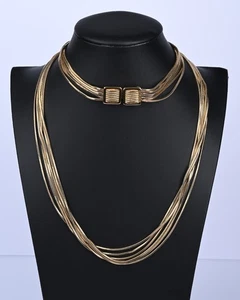 Givenchy Vintage Gold Tone Multi-Strand Snake Chain Necklace Signed - Picture 1 of 6