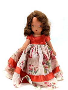 Nancy Ann Bisque Storybook Doll Jointed Arms In Original Cloth Dress 1940s Vtg - Picture 1 of 13