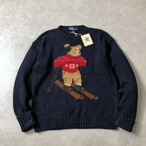 [SKI POLO BEAR] Ralph Lauren Strick Pullover Vintage 90s Navy L Gr. Herrenmode - Bild 1 von 6