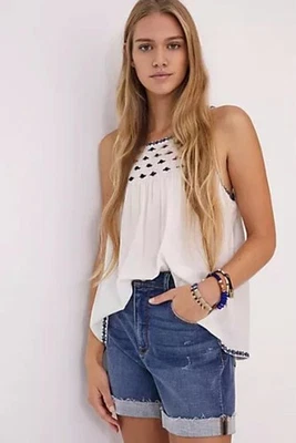 Bermudas de tiro alto Anthropologie Pilcro talla 27 azul denim nueva etiqueta $98 nuevas con etiquetas Foto 1 de 4