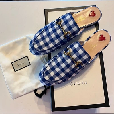 Mocasín Gucci Princetown Horsebit tela mula guinga a cuadros NUEVO UE 36 EE. UU. 6 Foto 1 de 4