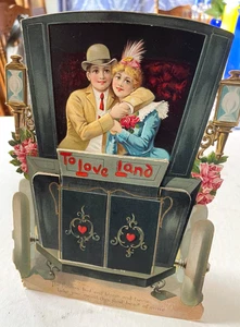 Antica coppia e carrozza San Valentino fustellata "Per amare la terra" Raffaello Tuck - Foto 1 di 4