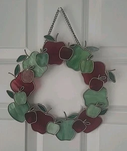 Guirnalda de manzana vitral 10,5" colgante vintage Suncatcher rojo verde  - Imagen 1 de 6