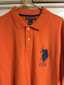 US Polo Association Men’s Size Large Polo Shirt Orange With LARGE BLUE PONY & #3 - Picture 1 of 6