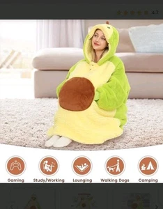 Avocado Wearable Hooded Blanket  Fleece Flannel Oversized  - Picture 1 of 7