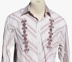 English Laundry bestickte Dochte Herren XL Knopfleiste Langarm Hemd Flip Manschette - Bild 1 von 10