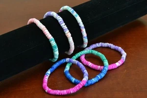 6 PCS MIXED COLOR HANDMADE PUKA CHIP COCO SHELL STRETCH BRACELET 7" #B-206 - Picture 1 of 1