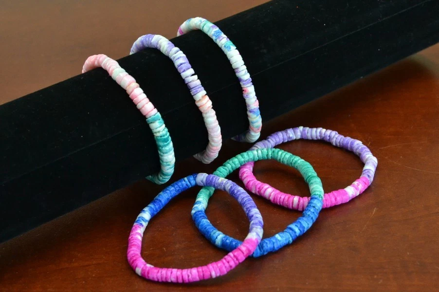 6 ШТ. СМЕШАННЫЙ ЦВЕТ РУЧНОЙ РАБОТЫ PUKA ЧИП КОКОСОВАЯ ОБОЛОЧКА ЭЛАСТИЧНЫЙ БРАСЛЕТ 7» #B-206 - Изображение 1 из 1