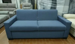 Divano 3P letto ribalta tessuto blu tutto sfoderabile idrorepellente  mat.  h 15 - Foto 1 di 5