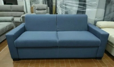 Divano 3P letto ribalta tessuto blu tutto sfoderabile idrorepellente  mat.  h 15 - Immagine 1 di 4