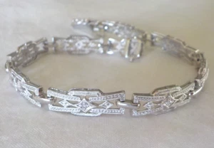 Deco Inspired 14K White Gold Milgrain Link Diamond Bracelet - 10.9 gms, 7.2 inch - Picture 1 of 11