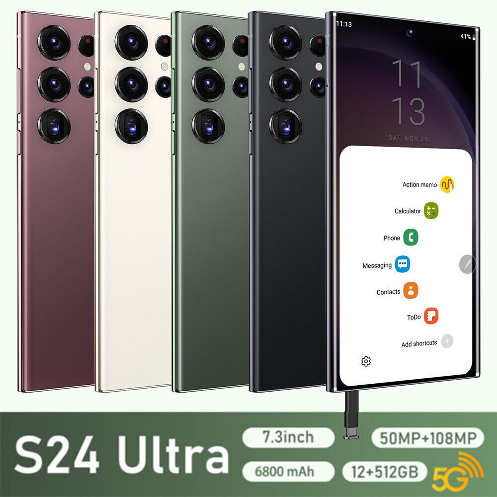 Android 13 24 Ultra 5G Smartphone 7.3" Factory Unlocked Mobile Phone 8GB+256GB