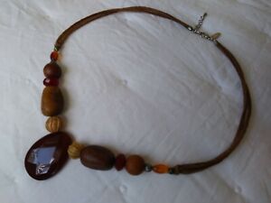 TanayDesigns Brown Agate Beaded Nickel Chain Necklace 26 inch Long Gift for her 