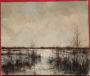 Superbe huile du XXe siècle par Michel Girard " Le Marais  Normand  " - Picture 1 of 4