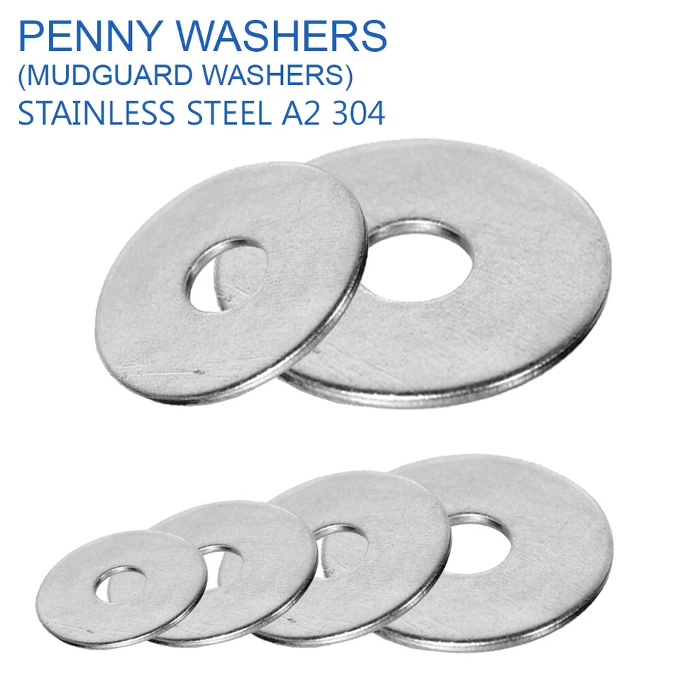 M4 M5 M6 M8 M10 M12 PENNY REPAIR WASHERS MUDGUARD WASHERS STAINLESS STEEL A2-70 - Image 1 of 1