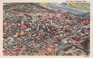 OMAHA NEBRASKA LUFTBILD 1941 LEINEN POSTKARTE - Bild 1 von 2