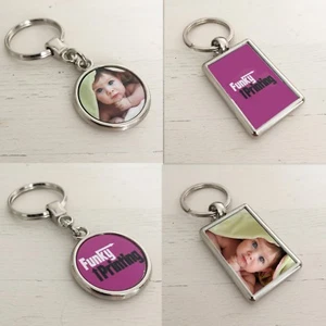 Custom Photo Keyring, Silver Double Sided Personalised Gift, Any Image Logo Text - Picture 1 of 8