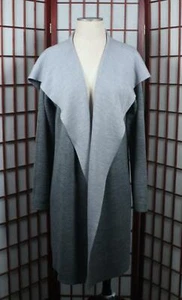 Emerson Rose Open Front Duster Cardigan Medium Gray Contrast Merino Wool Blend - Picture 1 of 6