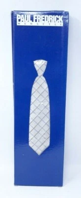 Corbata a cuadros Paul Fredrick 100 % seda italiana a medida negra gris azul  Foto 1 de 3