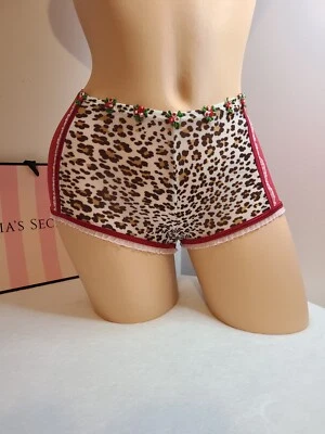 Nuevo De Colección Victoria's Secret Sexy Leopardo Roseta Malla Niño Pantalones Cortos XS Foto 1 de 4