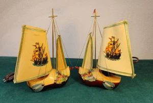 Sailboat Ship Wooden Shoe Clog Lamp Holland Set Of 2 Vintage untested euro plug - Picture 1 of 13