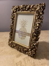 Very Beautiful 3D Art Resin 4x6” Photo Frame Old Gold Color Flowers New