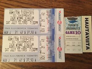 Hamilton TigerCats Ticket Stubs July 1993 Sacramento + Toronto Argos 1990s Stub