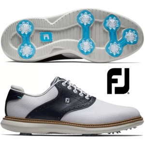 FOOTJOY TRADITIONS MENS WATERPROOF GOLF SHOES / ALL SIZES - WHITE / NAVY 57899 - Picture 1 of 7