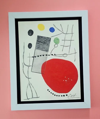 JOAN MIRO + 1971 BEAUTIFUL SIGNED PRINT MOUNTED AND FRAMED 11x14in + BUY NOW!! - image 1 of 4
