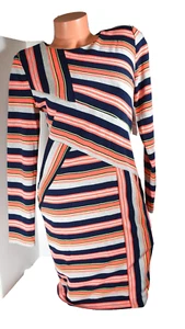 Women's ECI Long Sleeve Multicolored Striped Stretch Sheath Dress Size 6 NWT - Picture 1 of 10