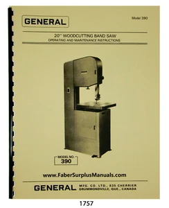 Sierra de cinta para cortar madera General 20" modelo 390 manual de operación, pintura y piezas #1757 - Imagen 1 de 10