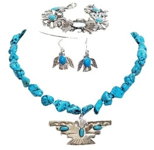 Collar Turquesa Vintage SW Águila India Pendientes Pulsera Únicos en su Tipo - Imagen 1 de 7