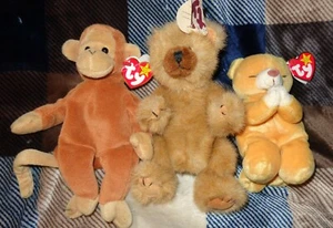 3 ANIMALI PELUCHE VINTAGE TY E 1 EARLY BIRD BONGO SCIMMIA SPERANZA ORSO CODY BEAR - Foto 1 di 11