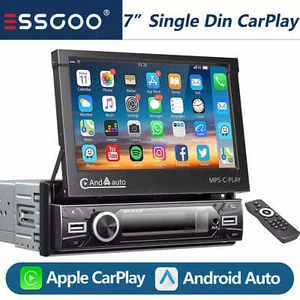 Single 1 DIN 7" Car Stereo Radio MP5 BT Apple CarPlay GPS FM SWC Flip Out Screen - Picture 1 of 15