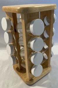 Wood Revolving Spice Organizer with 12 Glass Spice Jars 12 in Tall - Picture 1 of 6
