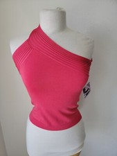 Wayne Rogers Pink Silk Spandex One Shoulder Blouse stretch  crop Medium New