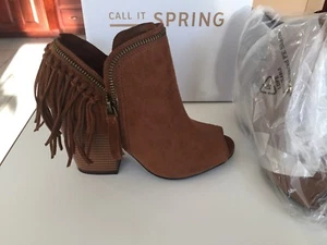 NEW Call It Spring WELLING SZ 8 Open-Toe SUEDE FRINGE  Ankle BOOTIE 3 3/4 HEEL - Picture 1 of 4