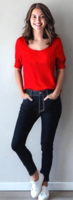 Top tejido de seda August cuello redondo lengüeta enrollable ribete acanalado calabaza talla X-grande Foto 1 de 4