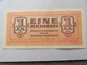 1 REICHSMARK EXTRA FINE BANKNOTE FROM NAZI GERMAN MILITARY 1942 WITH SWASTIKA - Picture 1 of 7