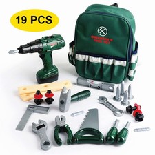 Kids Deluxe Tool Box Play Set Backpack DIY Builders Building Construction Drill