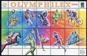 MINT 2000 OLYMPIC SPORTS STAMP SHEETLET OF 10 - OLYMPHILEX 2000 - Picture 1 of 1