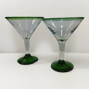 Bicchieri Margarita Messicani Soffiati a Mano 6” Trasparenti con Bordo Verde - Coppia - Foto 1 di 5